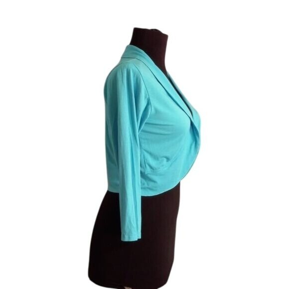 Bali Batiks Size S Cropped Cardigan Bolero Shrug Blue Open Front Top Long Sleeve - Picture 7 of 9